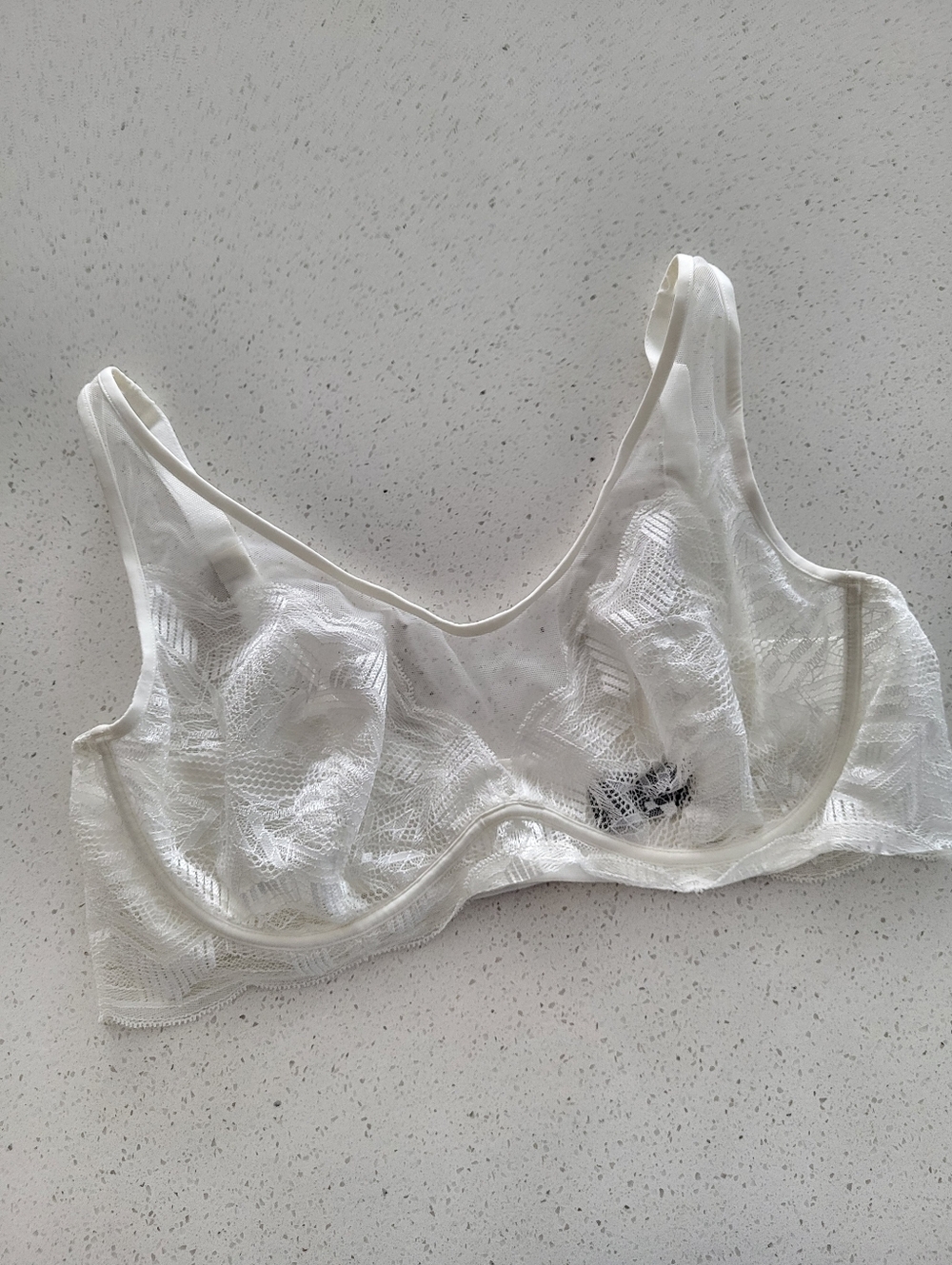 Understance Lace Bra 34DD Cream Unlined Underwire Sheer